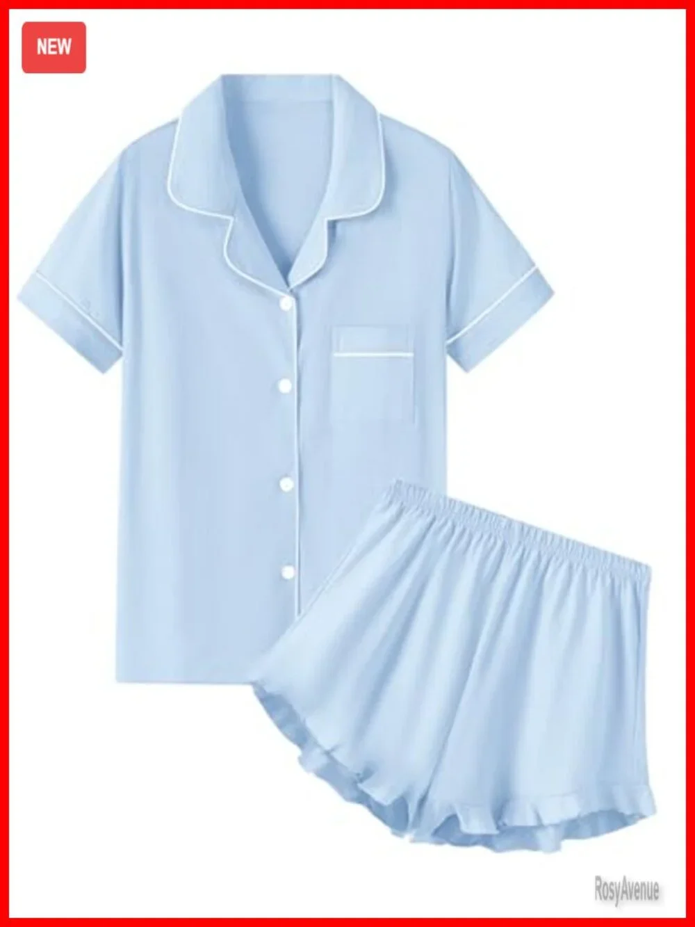 100% Cotton Button Down Pajama Set with Ruffled Shorts